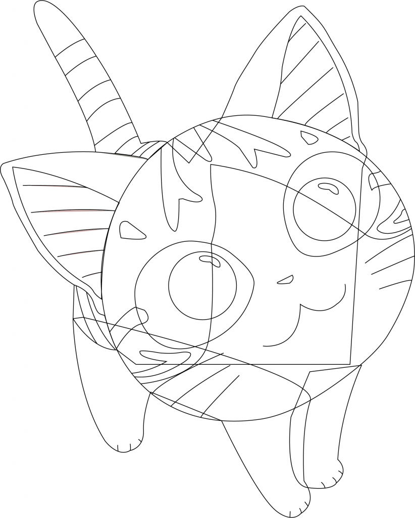 Illustration 2D d'un chat gris tigré gris foncé